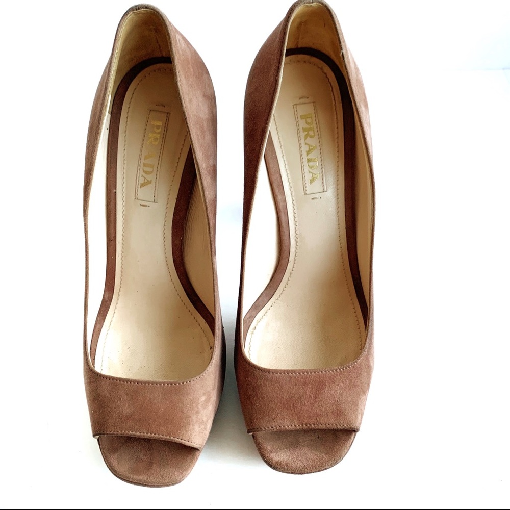 Prada Nude Suede Pep Toe High Heels Platform Shoes Size 39